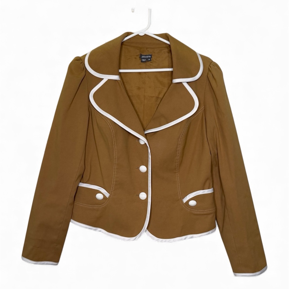 Womens Yellow Brown Blazer with White Trim size 10